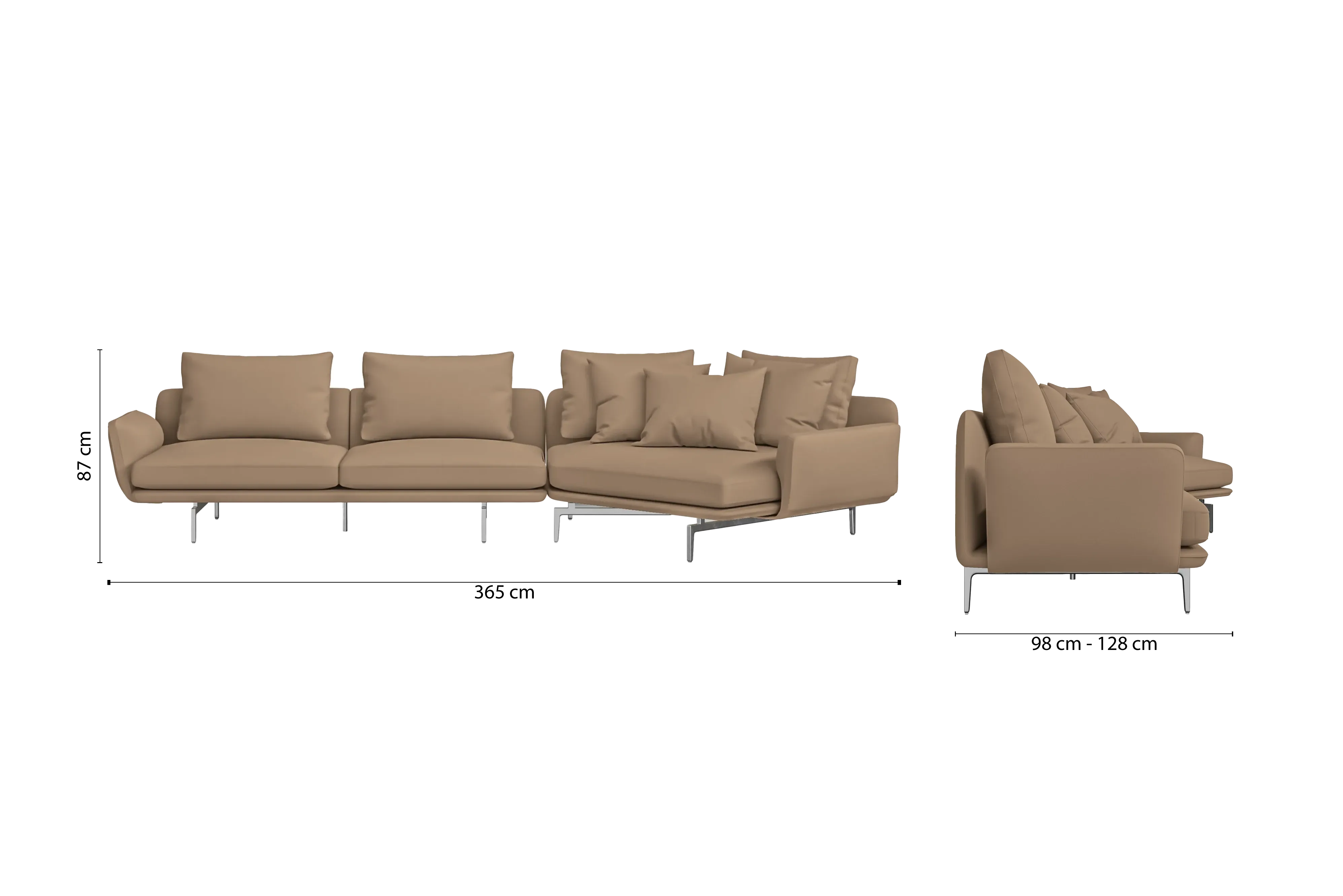 Legnano 4 Seater Right Hand Facing Chaise Lounge Corner Sofa Stone Leather