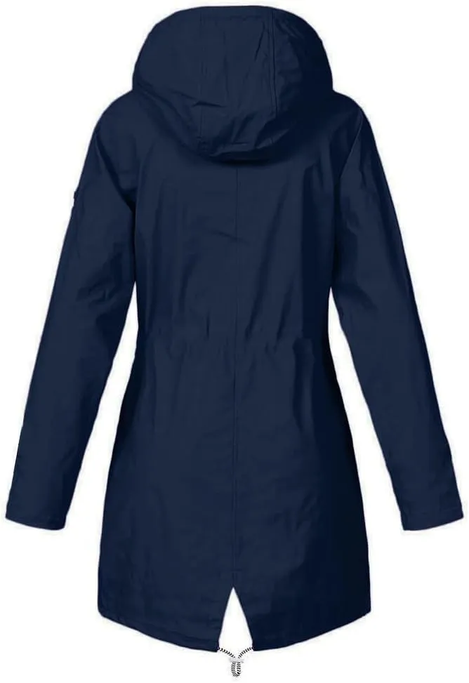 Long Hooded Raincoat Women Waterproof Long Hooded Trench Coat Fleece Lined Windbreaker Climbing Travel Outdoor Jacket