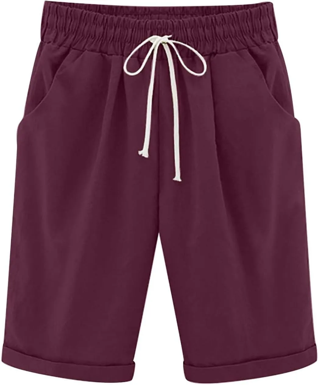 Long Shorts for Women Knee Length, Bermuda Shorts Elastic Waist Drawstring Casual Long Shorts Loose Fit Summer Beach Shorts