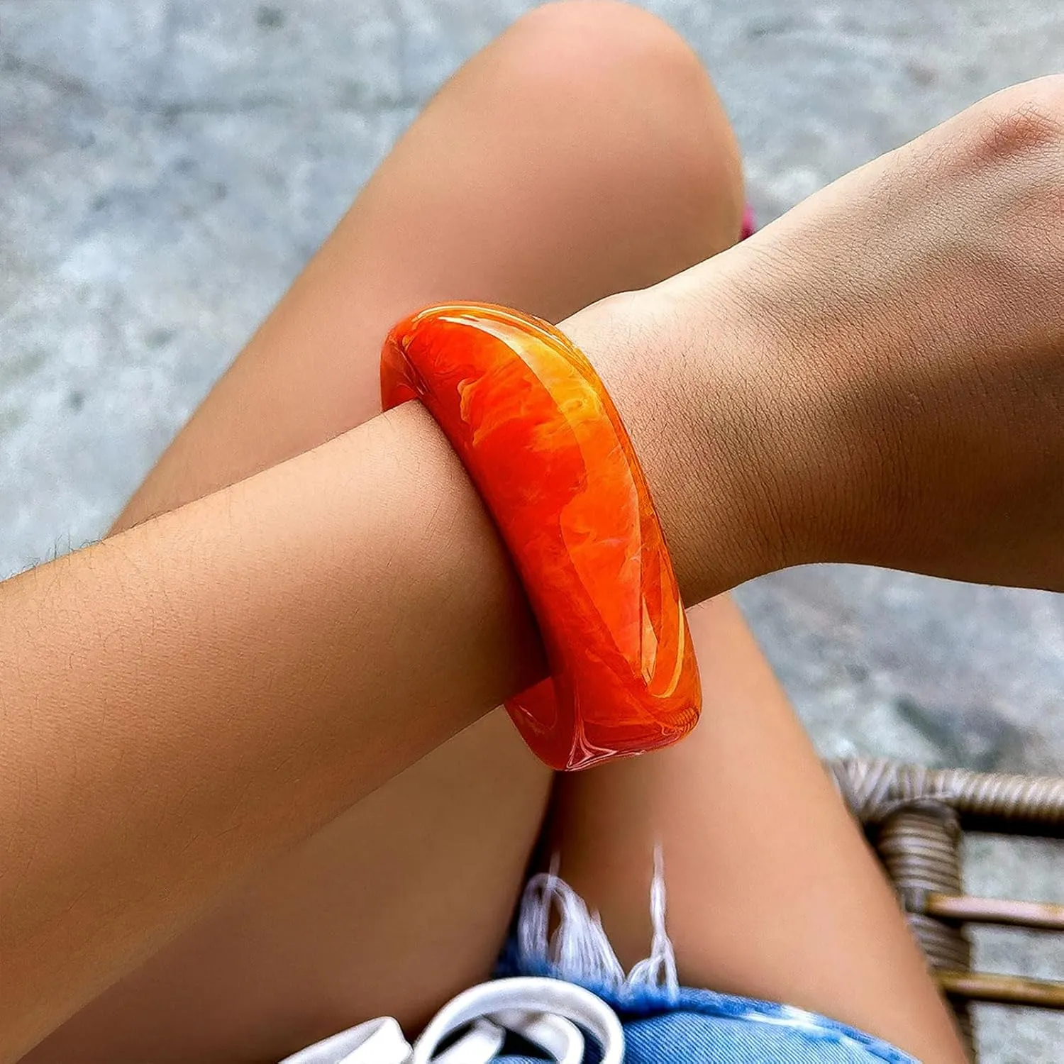 Long tiantian Chunky Bangles Bracelets for Women Trendy Colorful Acrylic Resin Bangles Irregular Wristbands Summer Beach Boho Jewelry Gifts