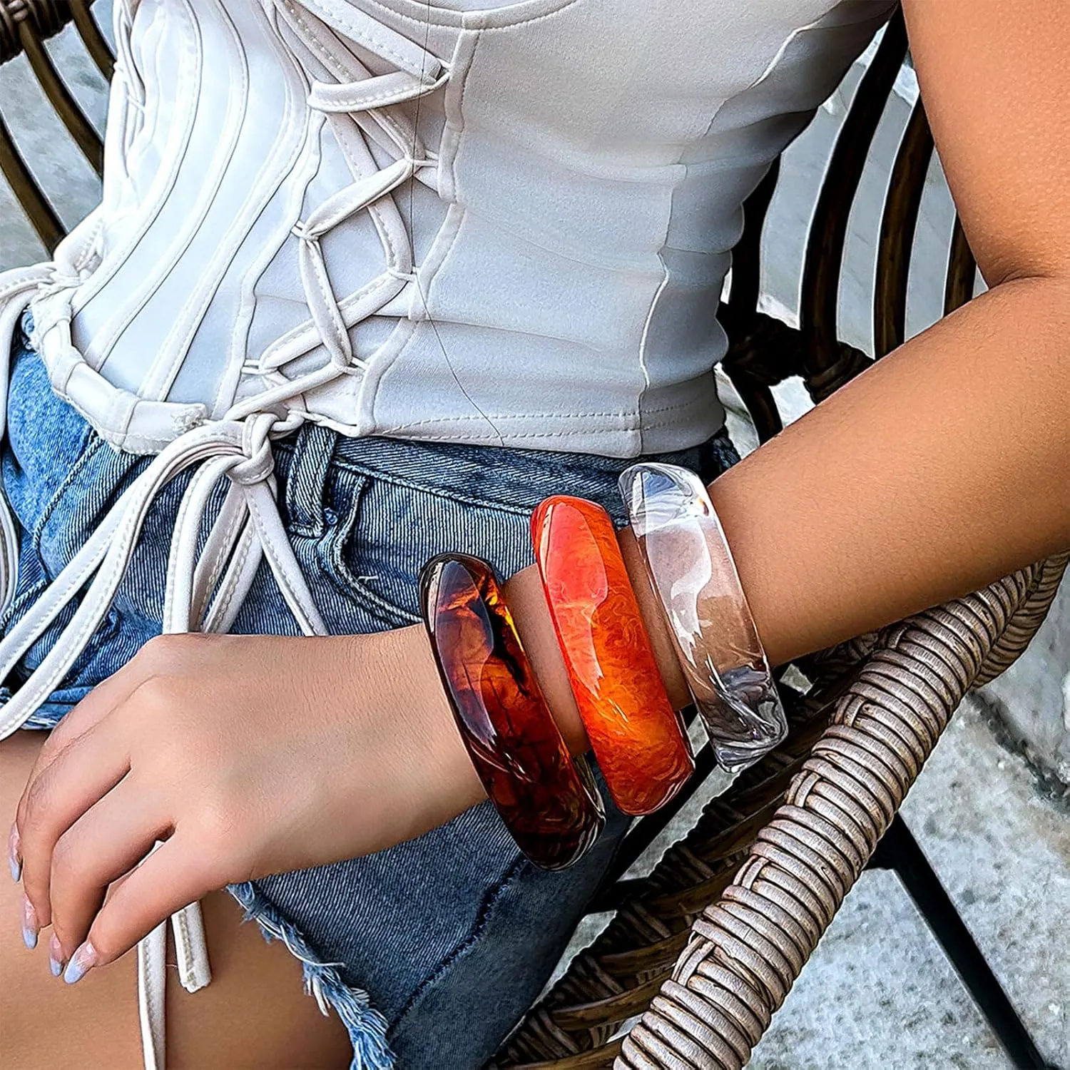 Long tiantian Chunky Bangles Bracelets for Women Trendy Colorful Acrylic Resin Bangles Irregular Wristbands Summer Beach Boho Jewelry Gifts
