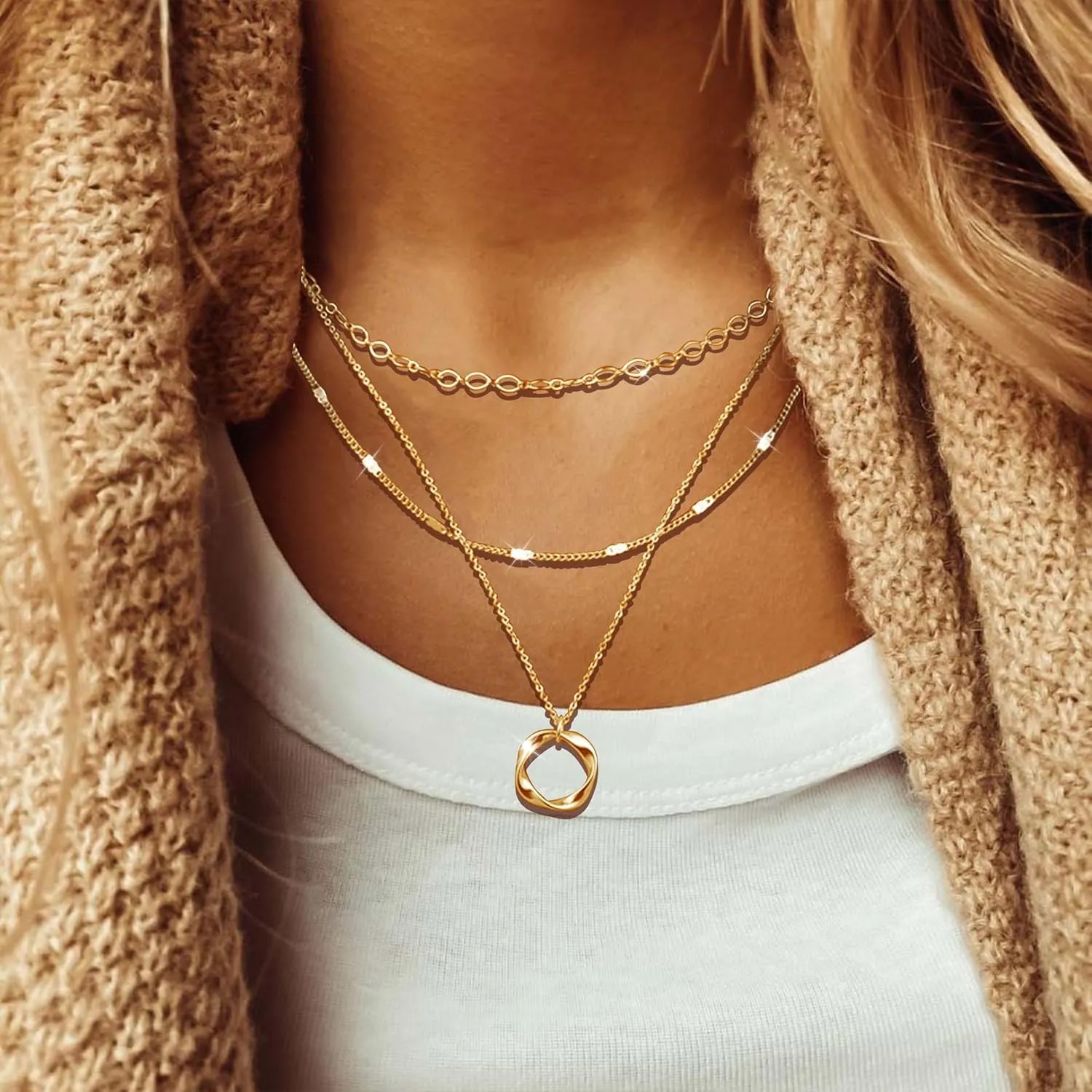 Long tiantian Gold Necklace Stack Layered Necklaces for Women Stacked Necklaces Gold Pendant Necklace Layering Necklaces for Women Stack Dainty Necklace Gold Jewelry Set