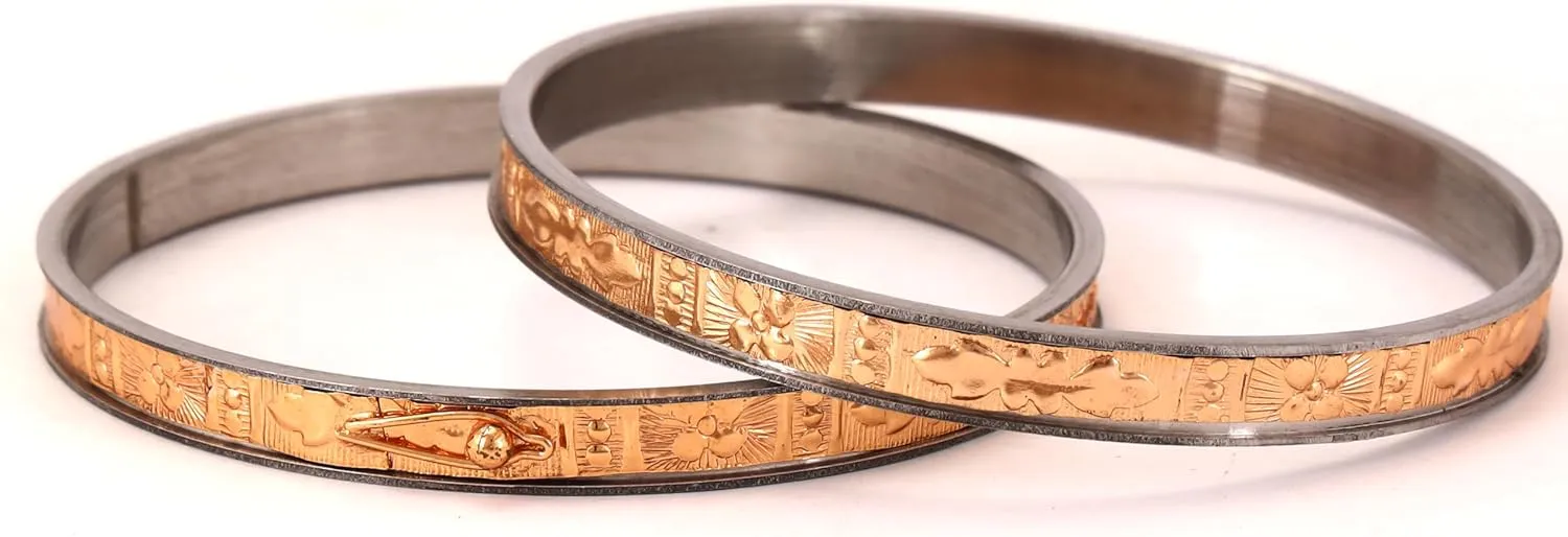 Meenakshi imitation Handcrafted Bollywood Indian Micro Gold Plated Bangali Noa Bangles Set of 2 Designer Traditional Jewelry Bangle Bracelets For Women