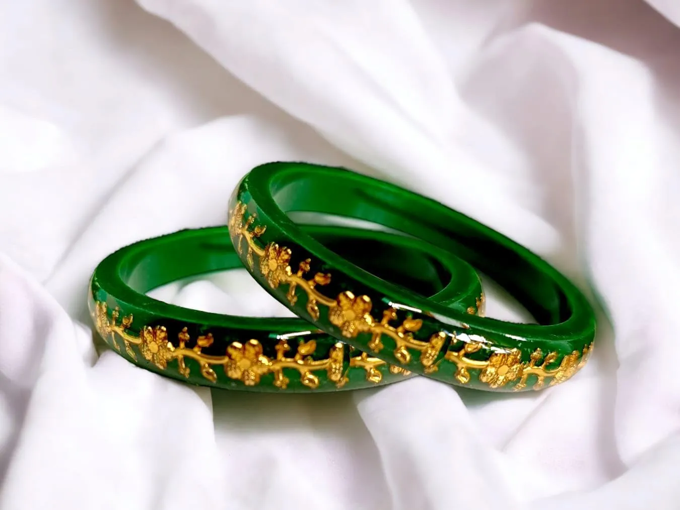 Meenakshi imitation Set of 2 Handcrafted Green Micro Gold Plated Laminated Plastic Bangles Bollywood Designer Jewelry With Box Gift For Her Bangle Bracelets