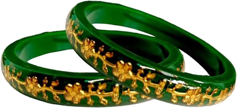 Meenakshi imitation Set of 2 Handcrafted Green Micro Gold Plated Laminated Plastic Bangles Bollywood Designer Jewelry With Box Gift For Her Bangle Bracelets
