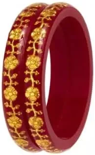 Meenakshi imitation Set of 2 Laminated Gold-Plated Red Shakha Pola Bangles Set for Women