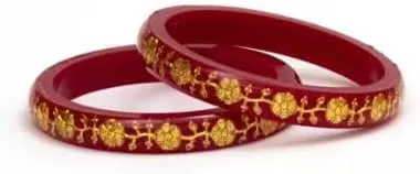 Meenakshi imitation Set of 2 Laminated Gold-Plated Red Shakha Pola Bangles Set for Women