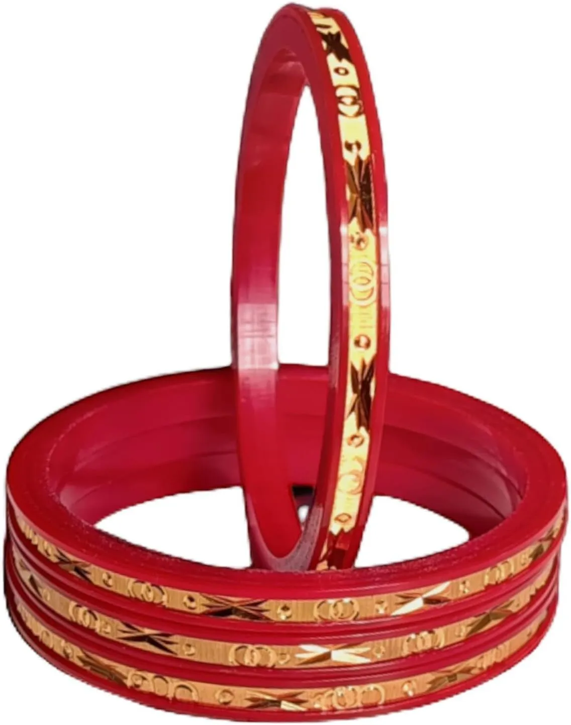 Meenakshi imitation Set of 4 Handcrafted Red Thin Pola Brass Plastic Bangles Bollywood Designer Jewelry With Box Gift For Her Bangle Bracelets
