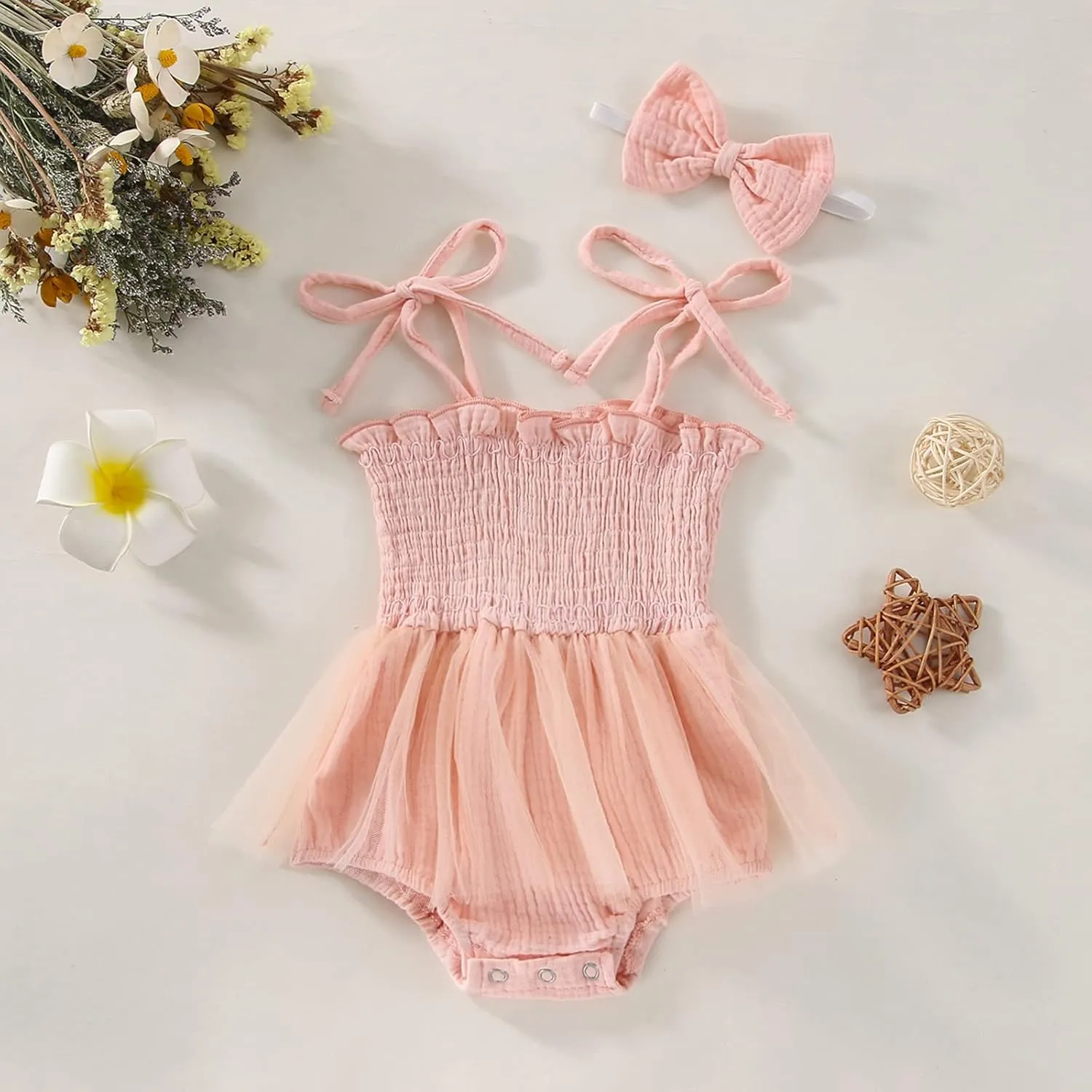 Meihuida Newborn Baby Girl Sleeveless Rompers Summer Clothes Cotton Bodysuit with Headband
