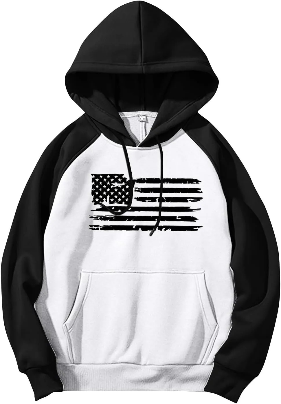 Mens Hoodies Pullover For Fashion Flag Print Sport Drawstring Causal With Pockets Long Sleeve Sweatshirts
