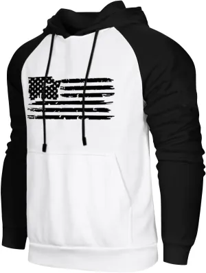 Mens Hoodies Pullover For Fashion Flag Print Sport Drawstring Causal With Pockets Long Sleeve Sweatshirts