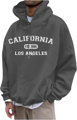 Mens Hoodies Pullover Letter Print Long Sleeve Hooded Sweatshirts Casual Lightweight Regular Fit Classic Sweatshirt