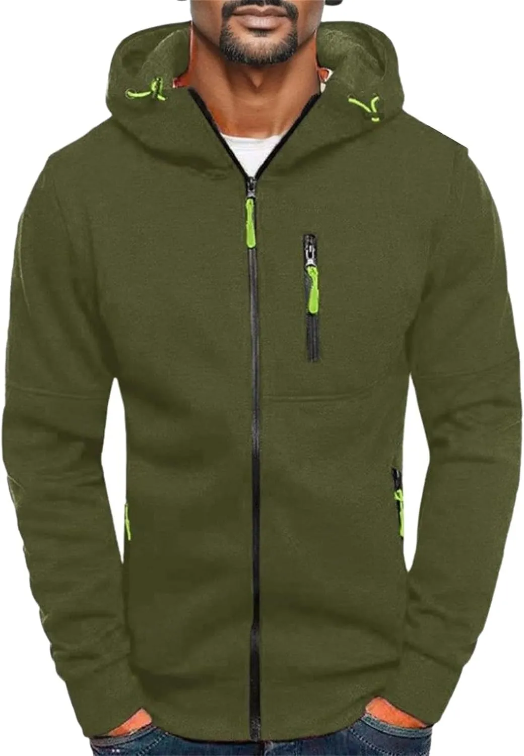 Mens Hoodies Pullover Oversized Long Sleeve Full Zip up Hooded Sweatshirt Drawstring Casual Jacket Sweater Fall