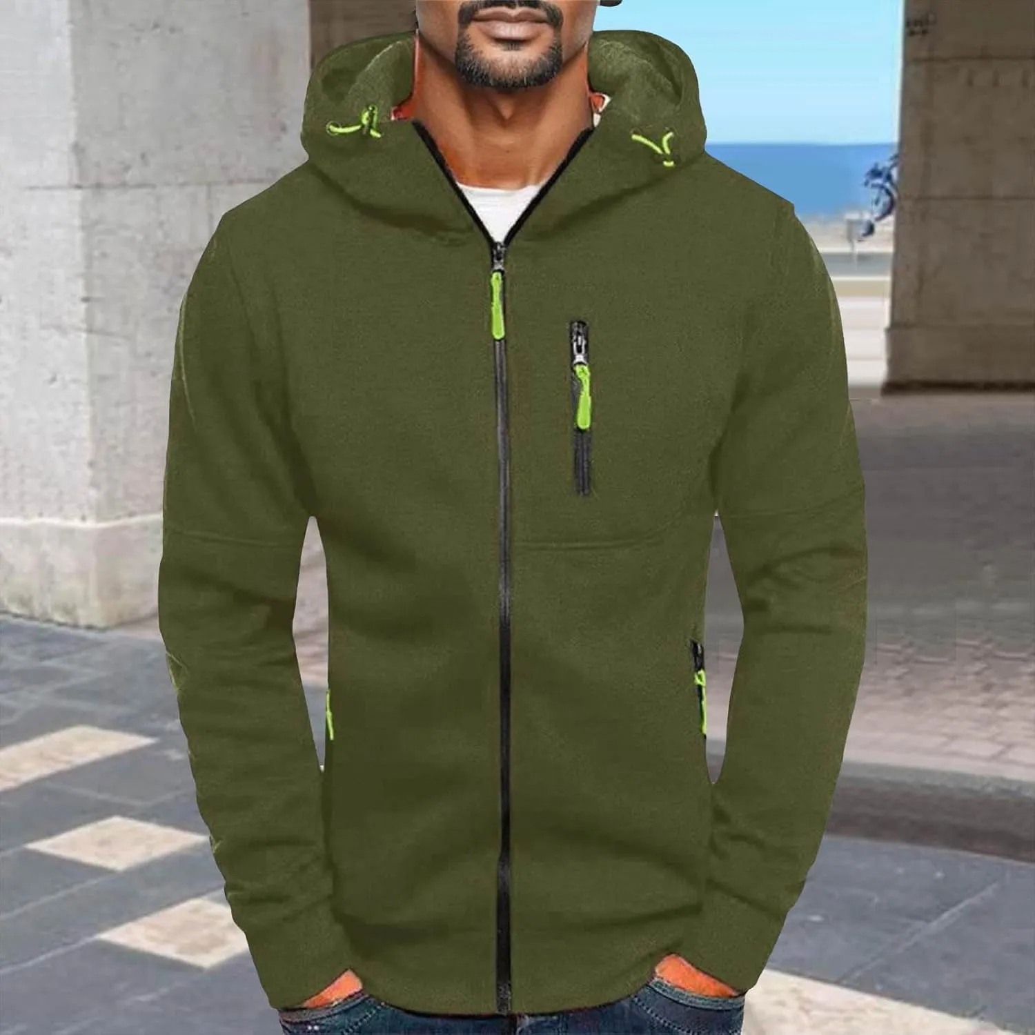 Mens Hoodies Pullover Oversized Long Sleeve Full Zip up Hooded Sweatshirt Drawstring Casual Jacket Sweater Fall