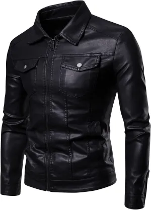 Mens Leather Jacket Vintage Oversized Windproof Motorcycle Jackets Loose Casual Long Sleeve Buttons Waterproof Coats