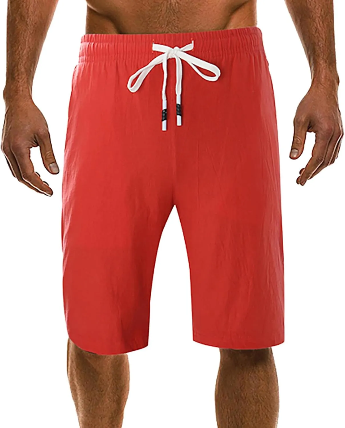 Men's Linen Shorts 2024 Summer Beach Shorts Sweat Shorts Casual Drawstring Lounge Athletic Shorts Comfy Elastic Running Short