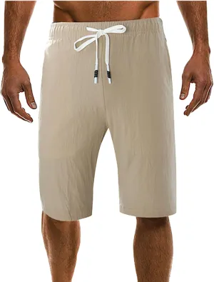 Men's Linen Shorts 2024 Summer Beach Shorts Sweat Shorts Casual Drawstring Lounge Athletic Shorts Comfy Elastic Running Short