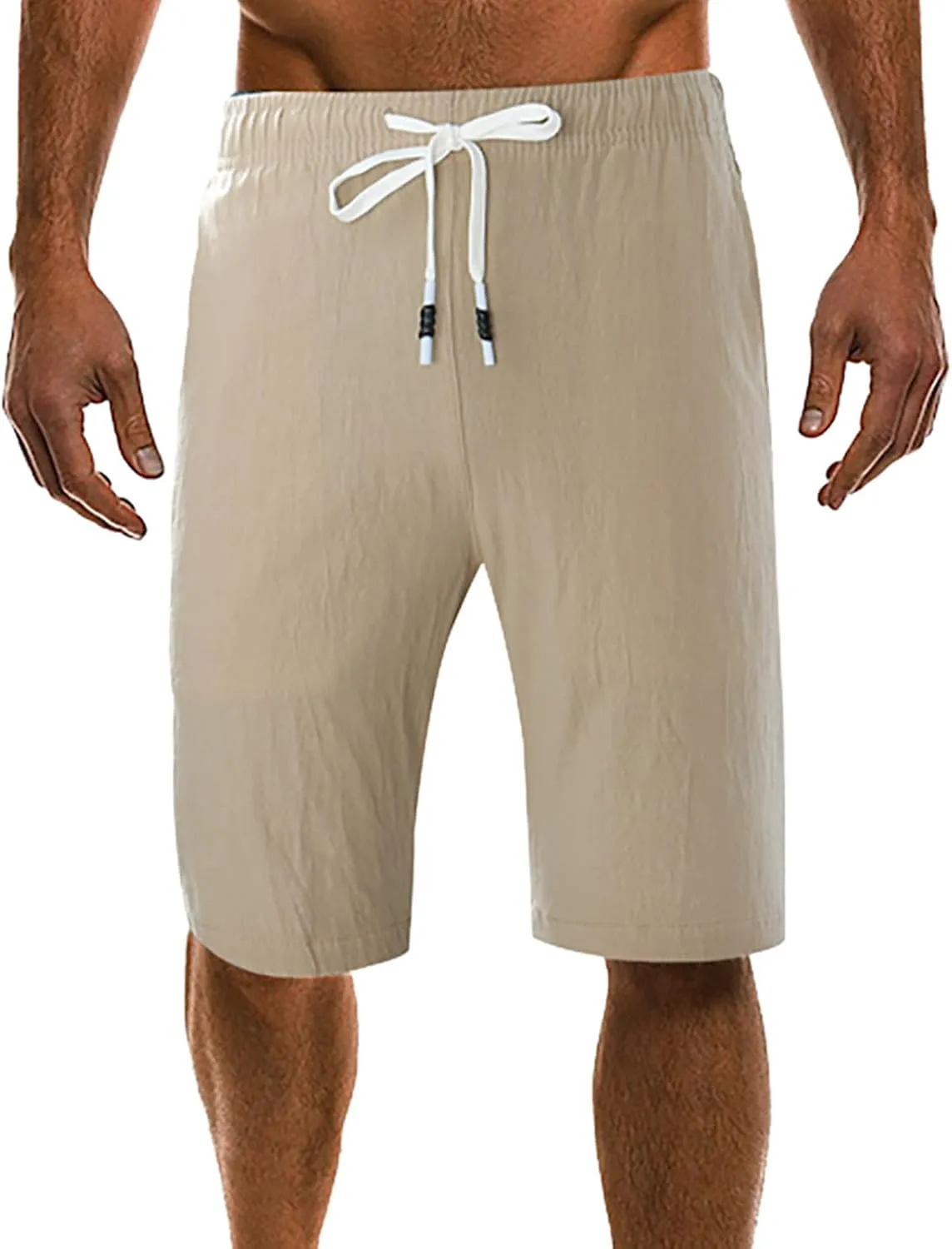 Men's Linen Shorts 2024 Summer Beach Shorts Sweat Shorts Casual Drawstring Lounge Athletic Shorts Comfy Elastic Running Short