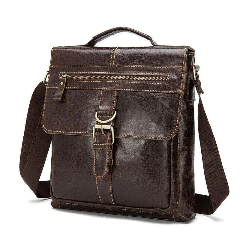 Men's One-shoulder Baotou Layer Cowhide Clamshell Satchel Retro