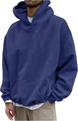 Mens Oversized Hoodies Pullover Solid Vintage Long Sleeve Sweatshirt Heavyweight Baggy Streetwear Top Athletic