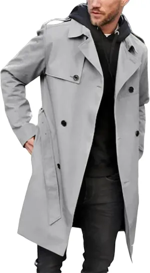 Mens Wool Blend Pea Coat Notched Collar Warm Soft Stylish Trench Jacket Mid Length Trench Jacket for Fall Winter