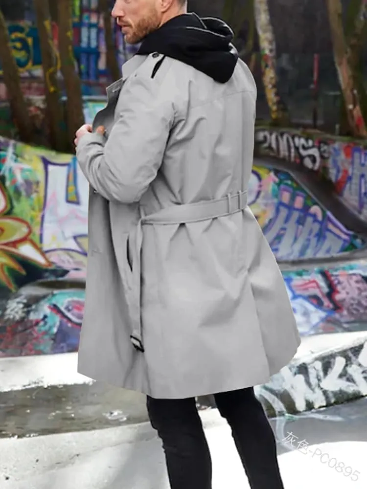 Mens Wool Blend Pea Coat Notched Collar Warm Soft Stylish Trench Jacket Mid Length Trench Jacket for Fall Winter