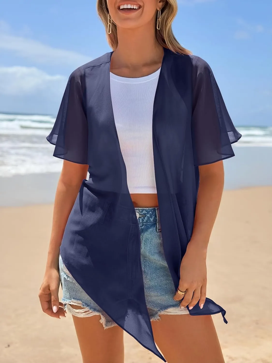 MEROKEETY Women's Summer Lightweight Sheer Shrugs Tie Front Chiffon Cardigan Cover Up Shawls for Evening Dresses