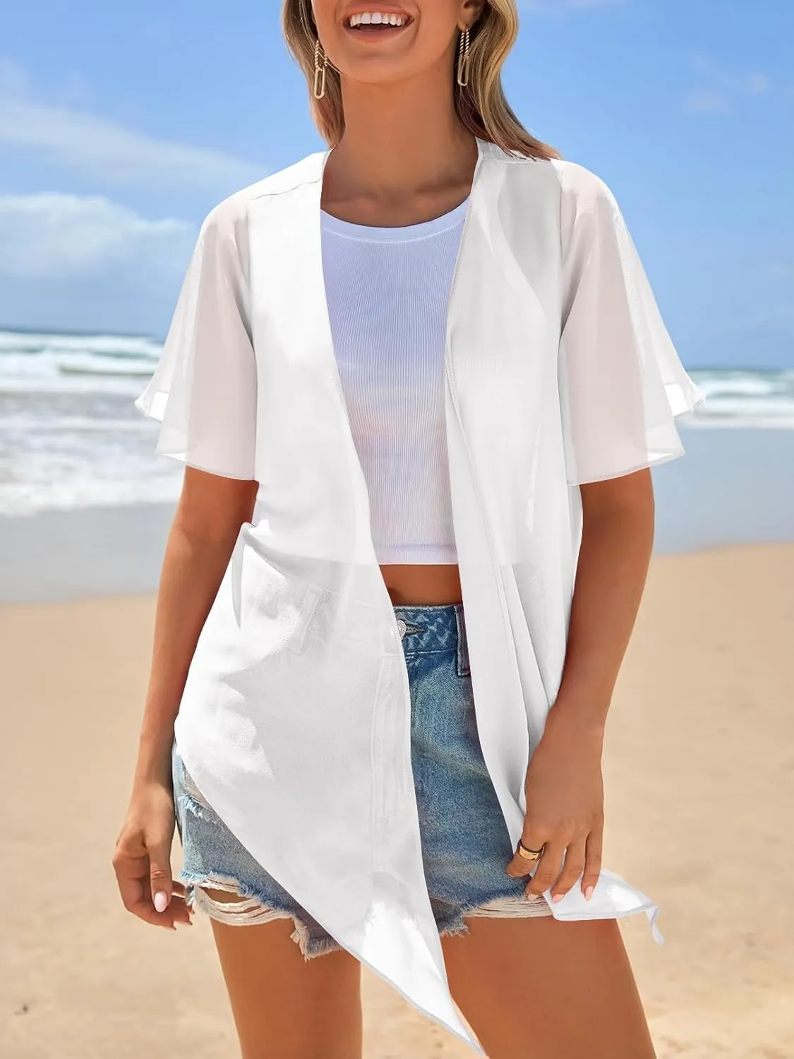 MEROKEETY Women's Summer Lightweight Sheer Shrugs Tie Front Chiffon Cardigan Cover Up Shawls for Evening Dresses
