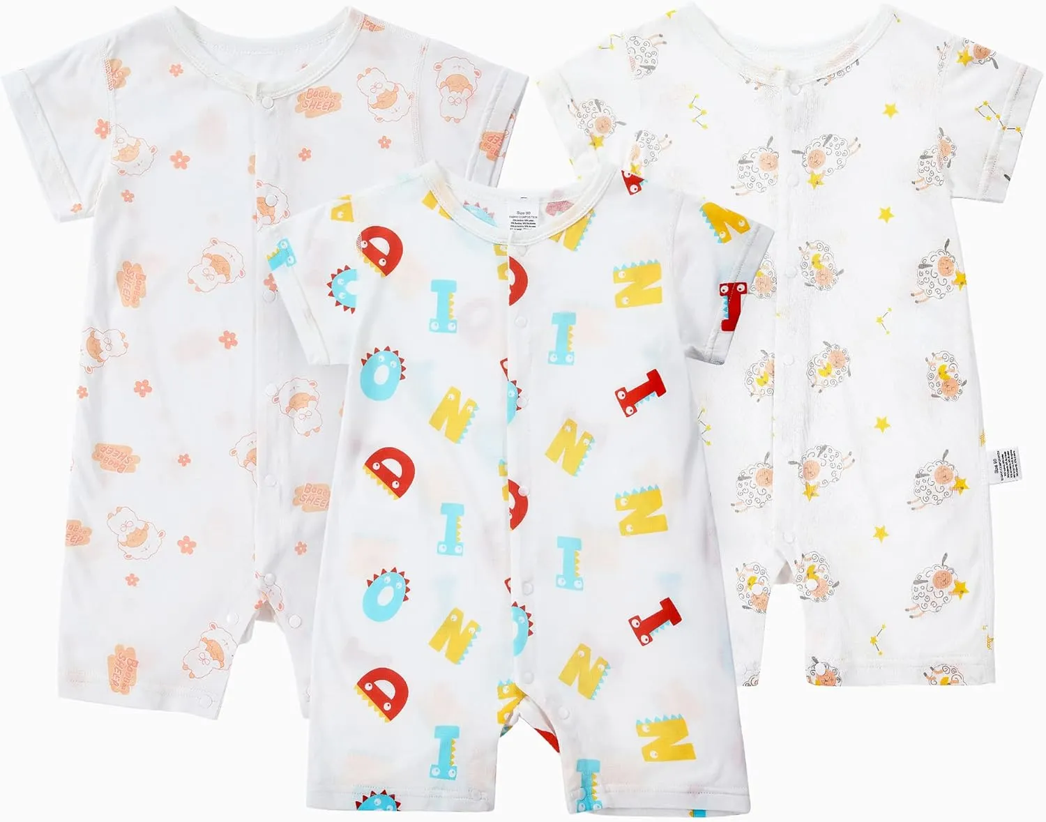 MICHLEY Baby Rompers 3-Pack, Long Short-Sleeve Jumpsuits for 3-24 Months Boys Girls Soft Infant Toddler Casual Wear