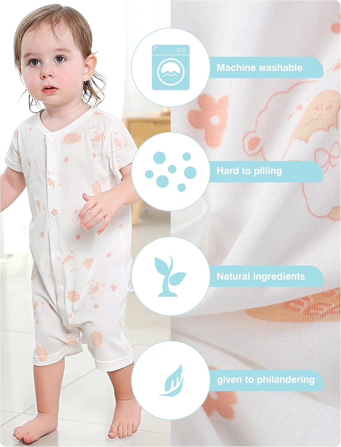 MICHLEY Baby Rompers 3-Pack, Long Short-Sleeve Jumpsuits for 3-24 Months Boys Girls Soft Infant Toddler Casual Wear