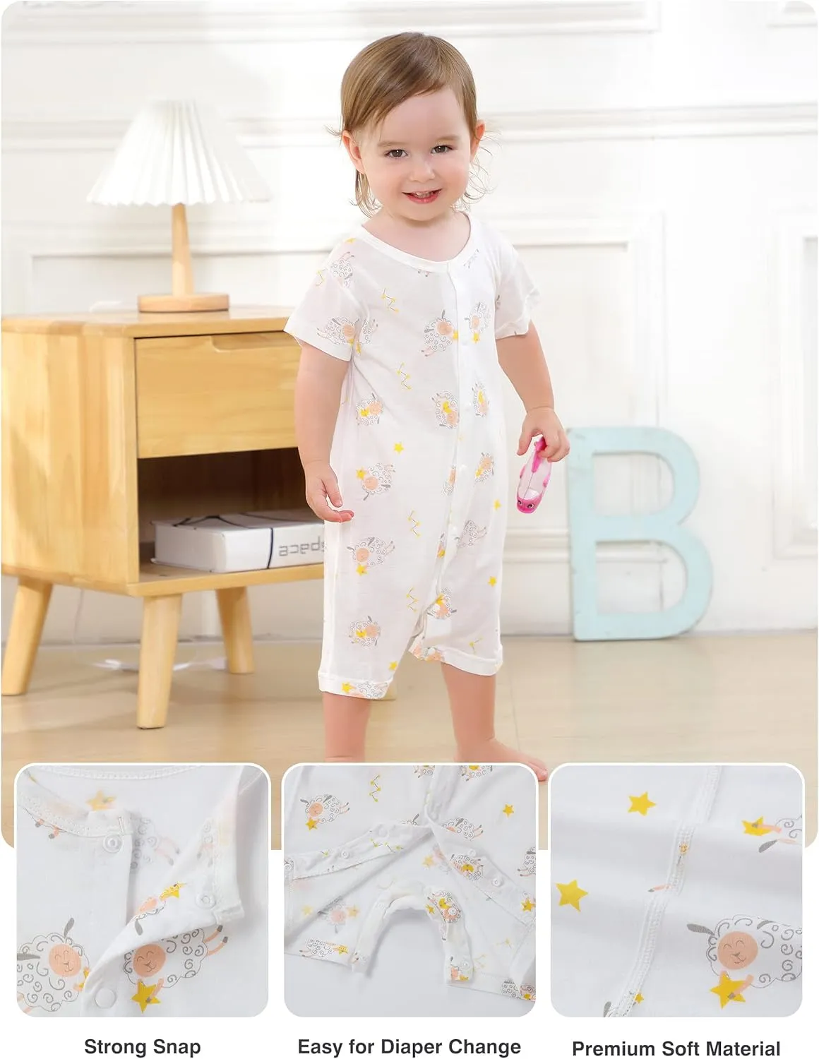 MICHLEY Baby Rompers 3-Pack, Long Short-Sleeve Jumpsuits for 3-24 Months Boys Girls Soft Infant Toddler Casual Wear
