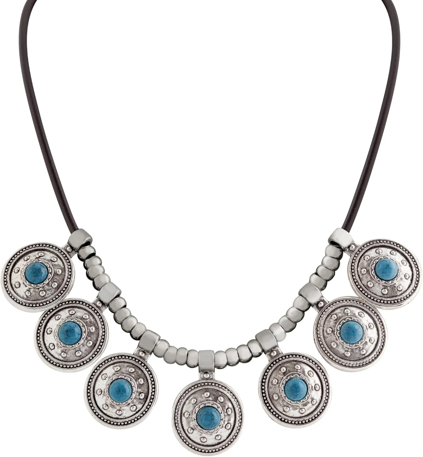 MINACHI Retro Exotic Choker Necklace, Leather Rope, Created Turquoise Pendants, Personality Jewelry for Women