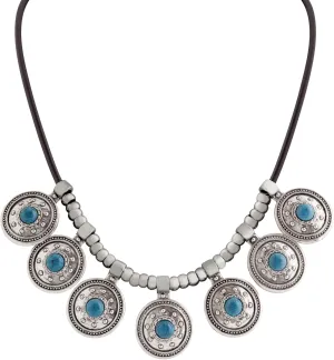 MINACHI Retro Exotic Choker Necklace, Leather Rope, Created Turquoise Pendants, Personality Jewelry for Women