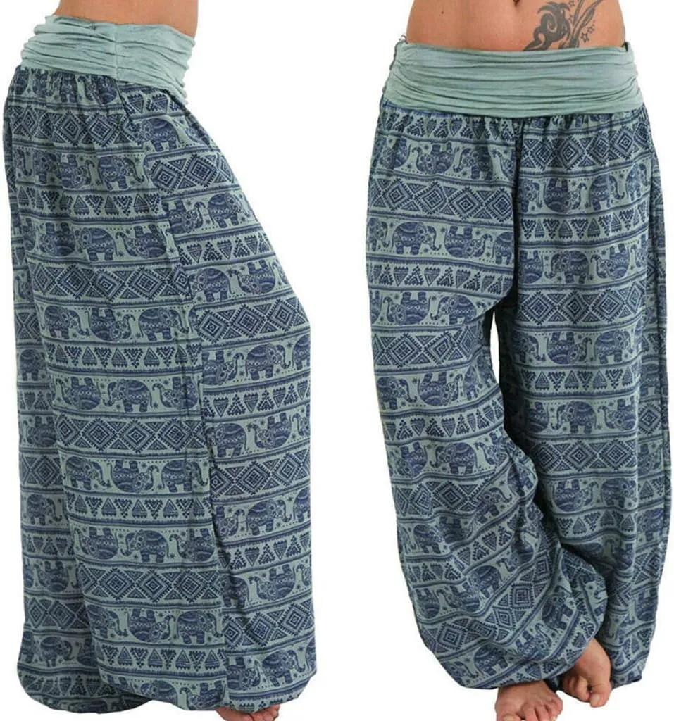 Miyaomn Stylish Boho Print Harem Pants for Women Stretch High Waisted Yoga Lounge Trousers Baggy Hippie Gypsy Casual Joggers