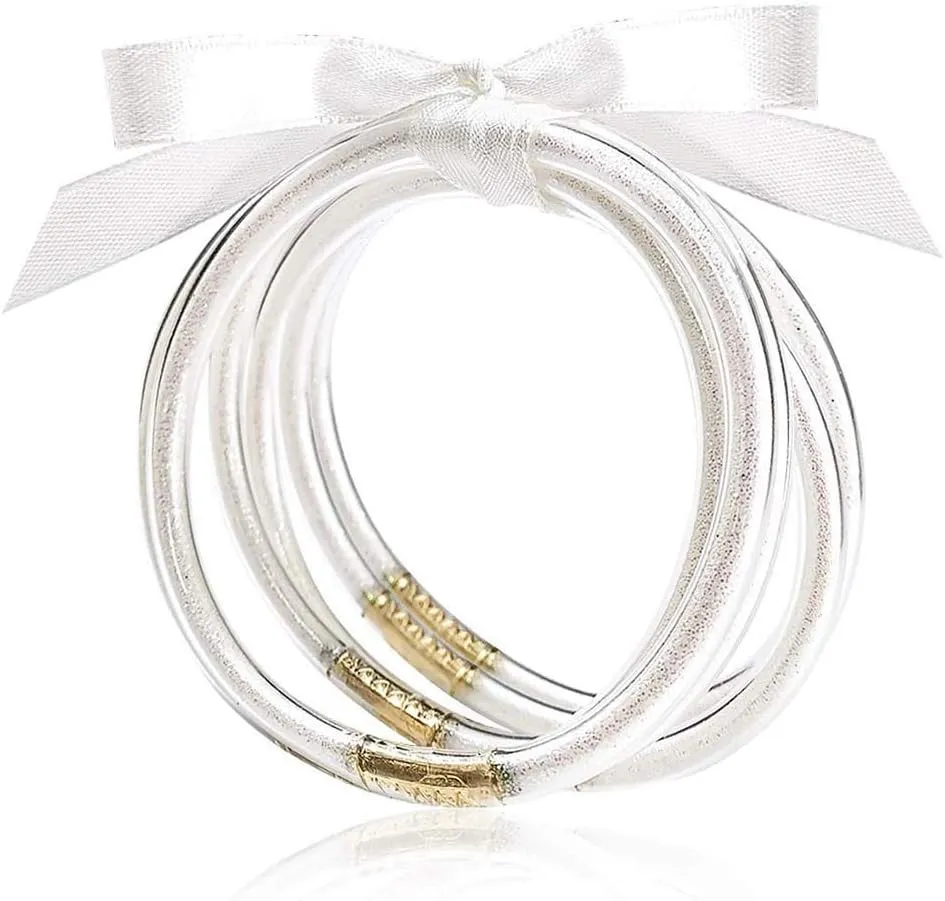 MJartoria Glitter Jelly Bangles Bracelets Set Glitter Filled Jelly Silicone Bracelets for Women