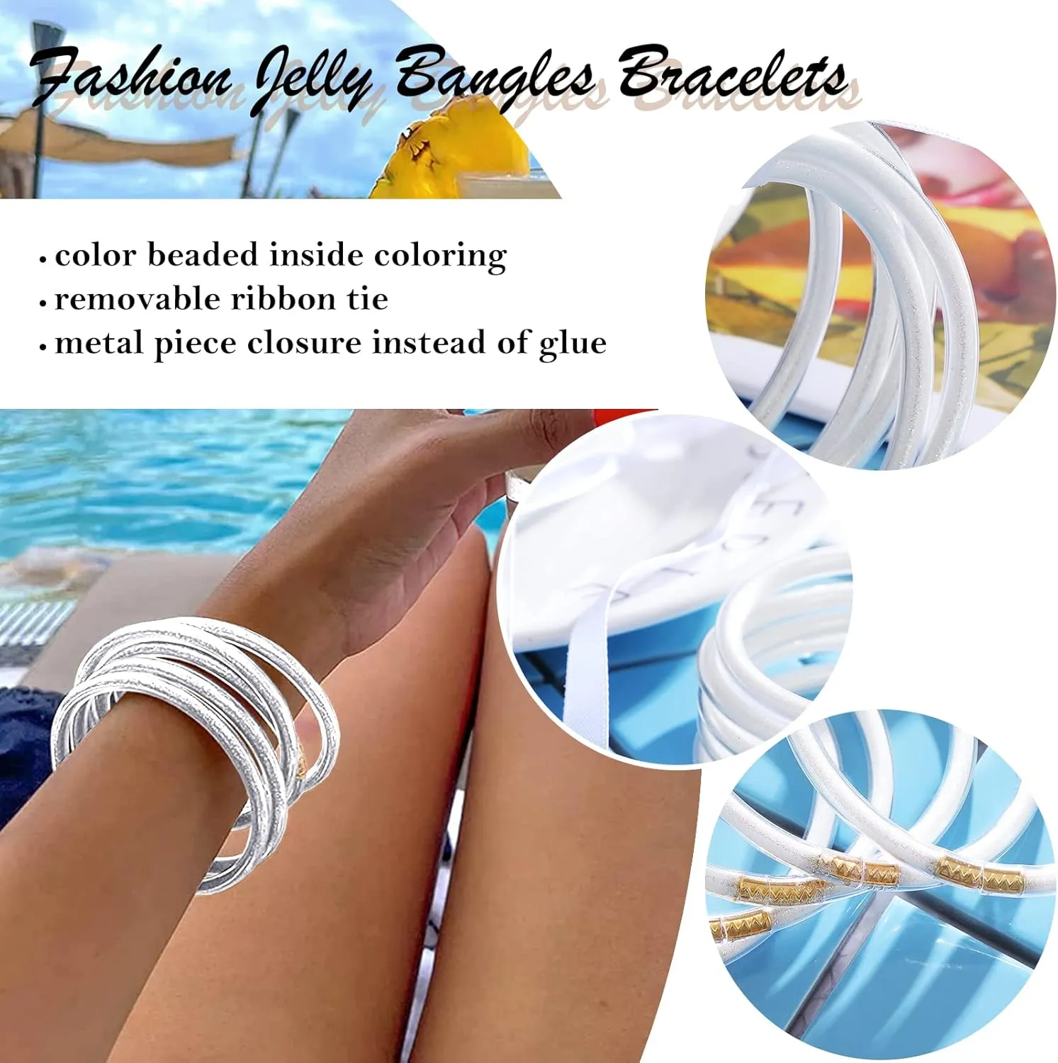 MJartoria Glitter Jelly Bangles Bracelets Set Glitter Filled Jelly Silicone Bracelets for Women