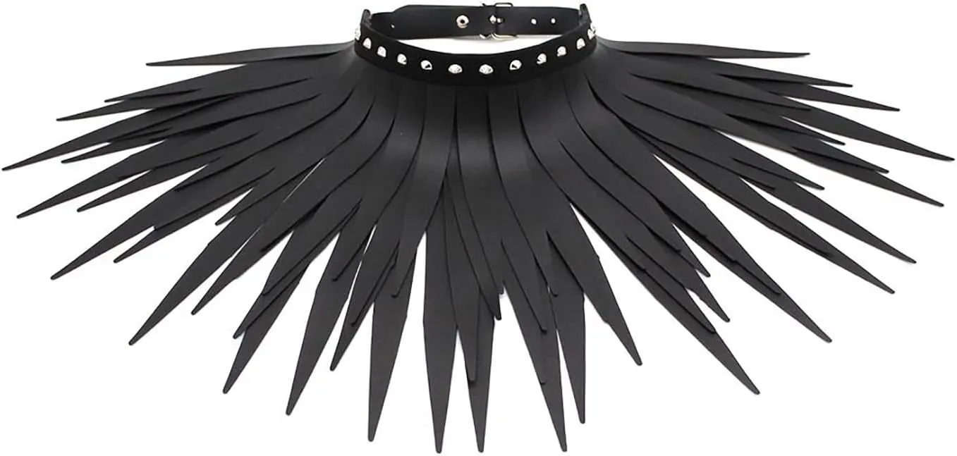 Mrotrida Women's PU Leather Fringe Necklaces Gothic Punk Choker Halloween Leather Chunky Collar Necklaces
