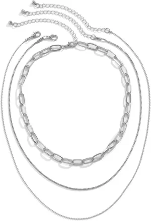 Multilayer Necklaces for Women, Dainty Layered Necklaces for Women Box Chain Bead Chain Pendant Chain Necklaces Jewelry Gifts for Birthday Wedding, 3 Pieces