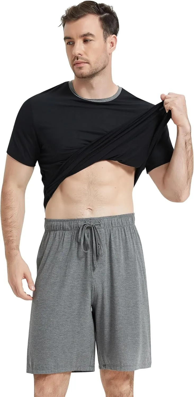 NACHILA Men's Pajamas-Viscose Made from Bamboo, Short Sleeve Summer Pjs Cooling Pajama Shorts Set Soft Sleepwear with Pockets