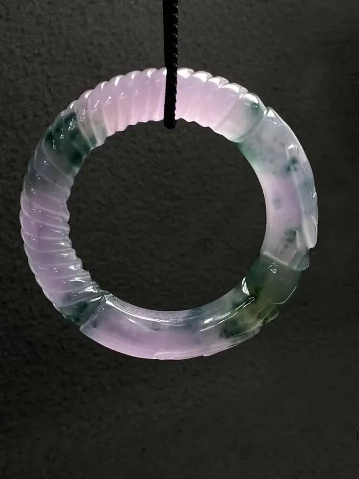 Natural Purple and Green Handcarved Jade Color Bangle- Jade Bangle from Myanmar For