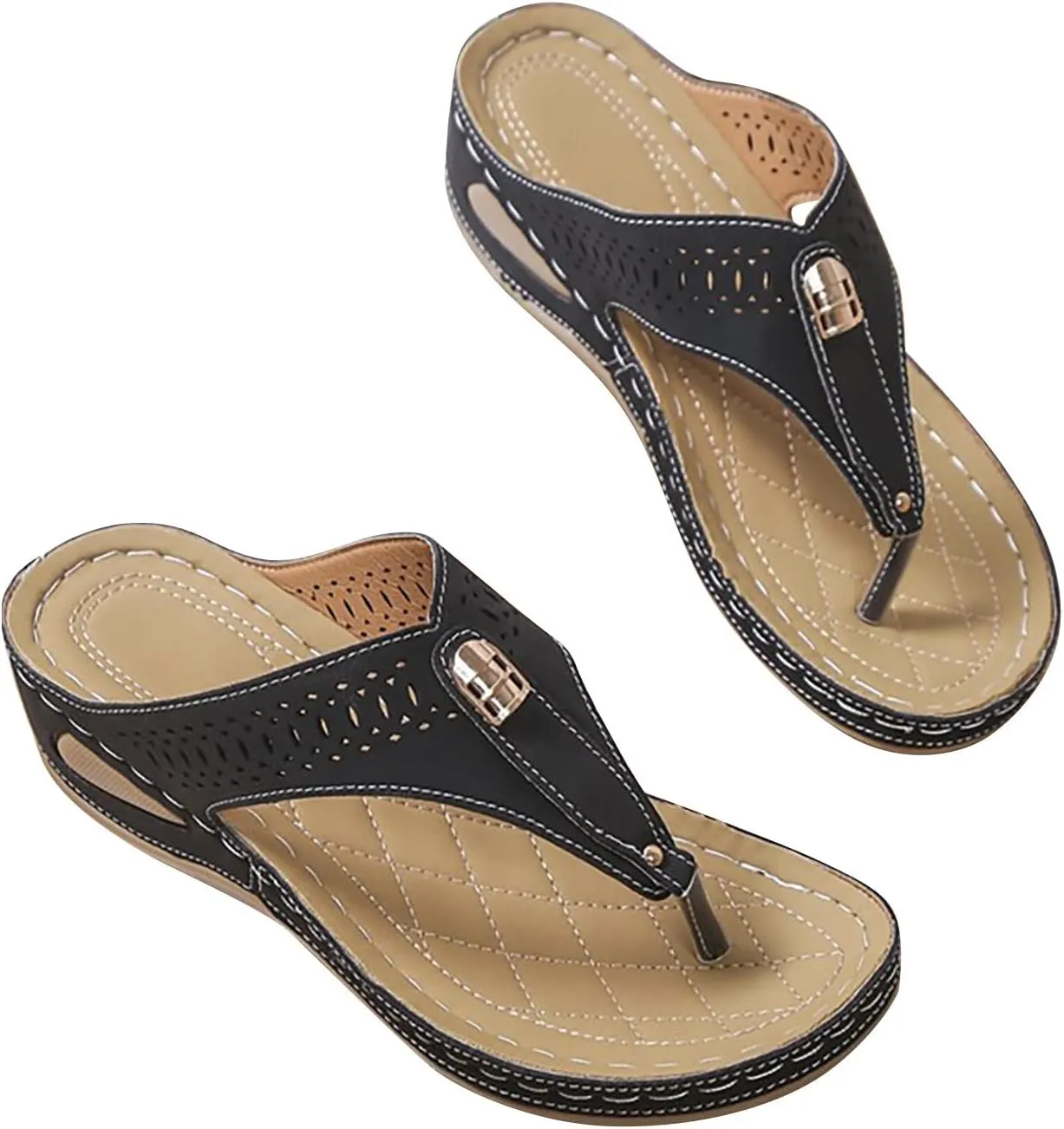 oiangi Orthopedic Wedge Sandals for Women Arch Support Summer Casual T Straps Clip Toe Flip Flops Lightweight Comfortable Ladies Beach Shoes Slides