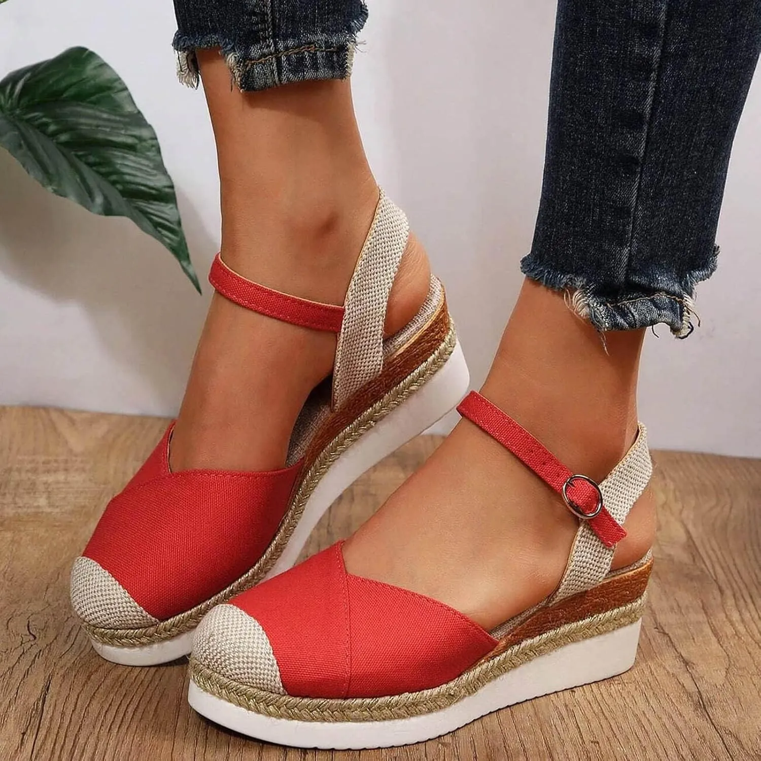 Orthopedic Platform Wedge Sandals for Women Arch Support Closed Toe Dressy Summer Buckle Ankle Strap Espadrilles Shoes Comfortable Walking Wedges Heels Open Casual Beach 2025 Vacation