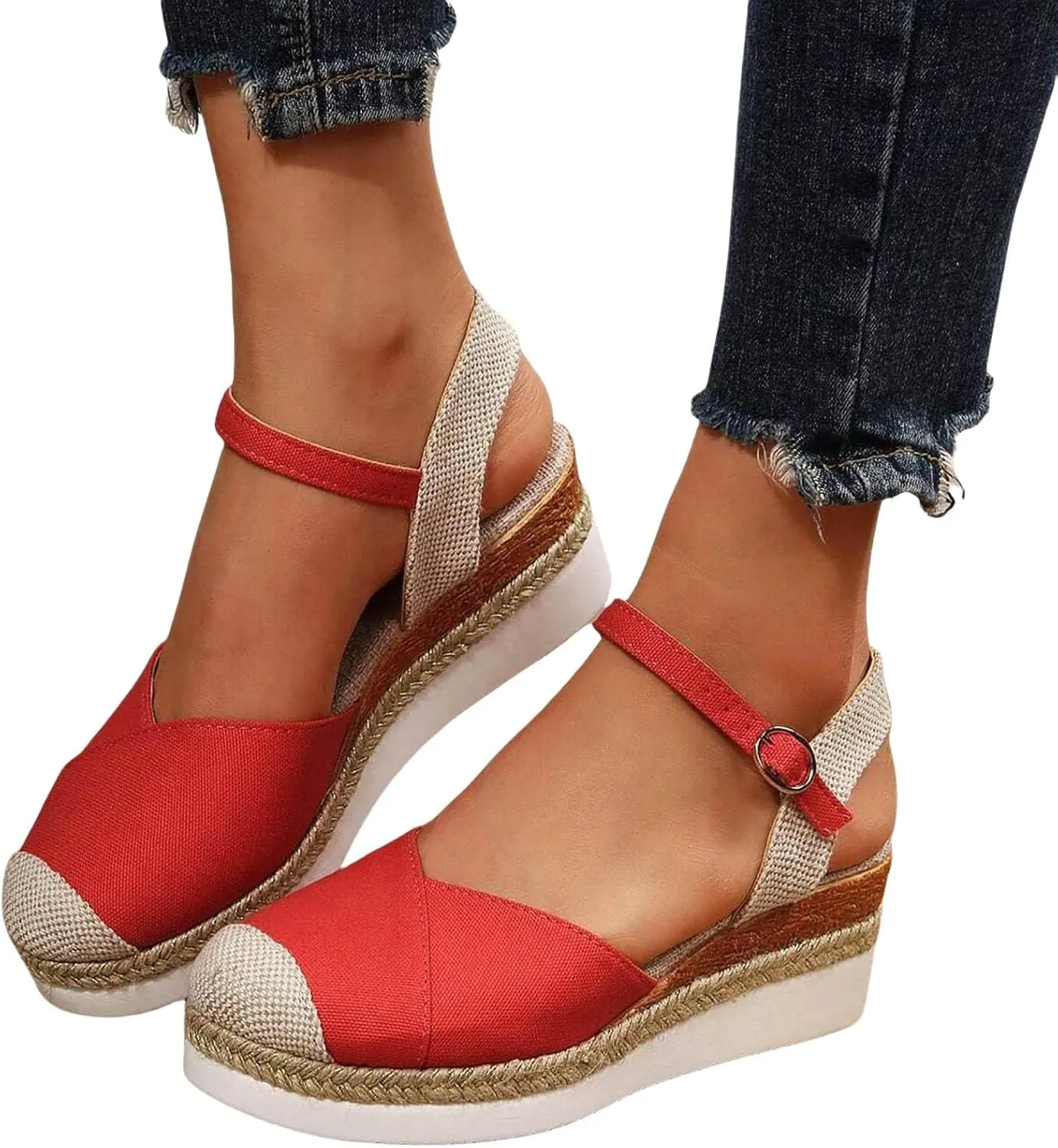 Orthopedic Platform Wedge Sandals for Women Arch Support Closed Toe Dressy Summer Buckle Ankle Strap Espadrilles Shoes Comfortable Walking Wedges Heels Open Casual Beach 2025 Vacation
