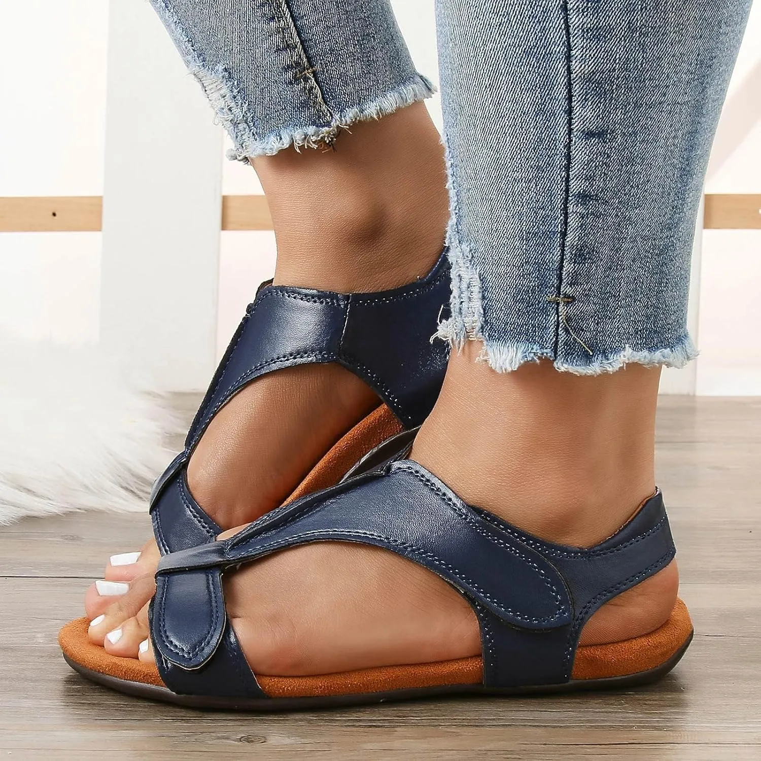 Orthopedic Sandals for Women 2025 Summer Arch Support Sandals Comfortable Beach Orthotic Slippers Fashion T-Strap Flat Sandal Breathable Slip on Slippers All Day Comfort