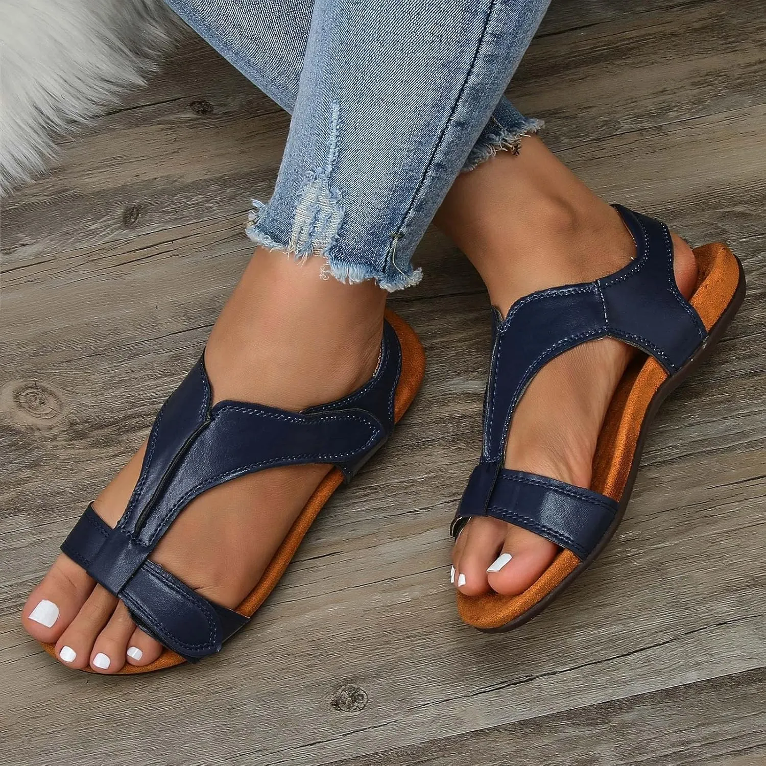 Orthopedic Sandals for Women 2025 Summer Arch Support Sandals Comfortable Beach Orthotic Slippers Fashion T-Strap Flat Sandal Breathable Slip on Slippers All Day Comfort