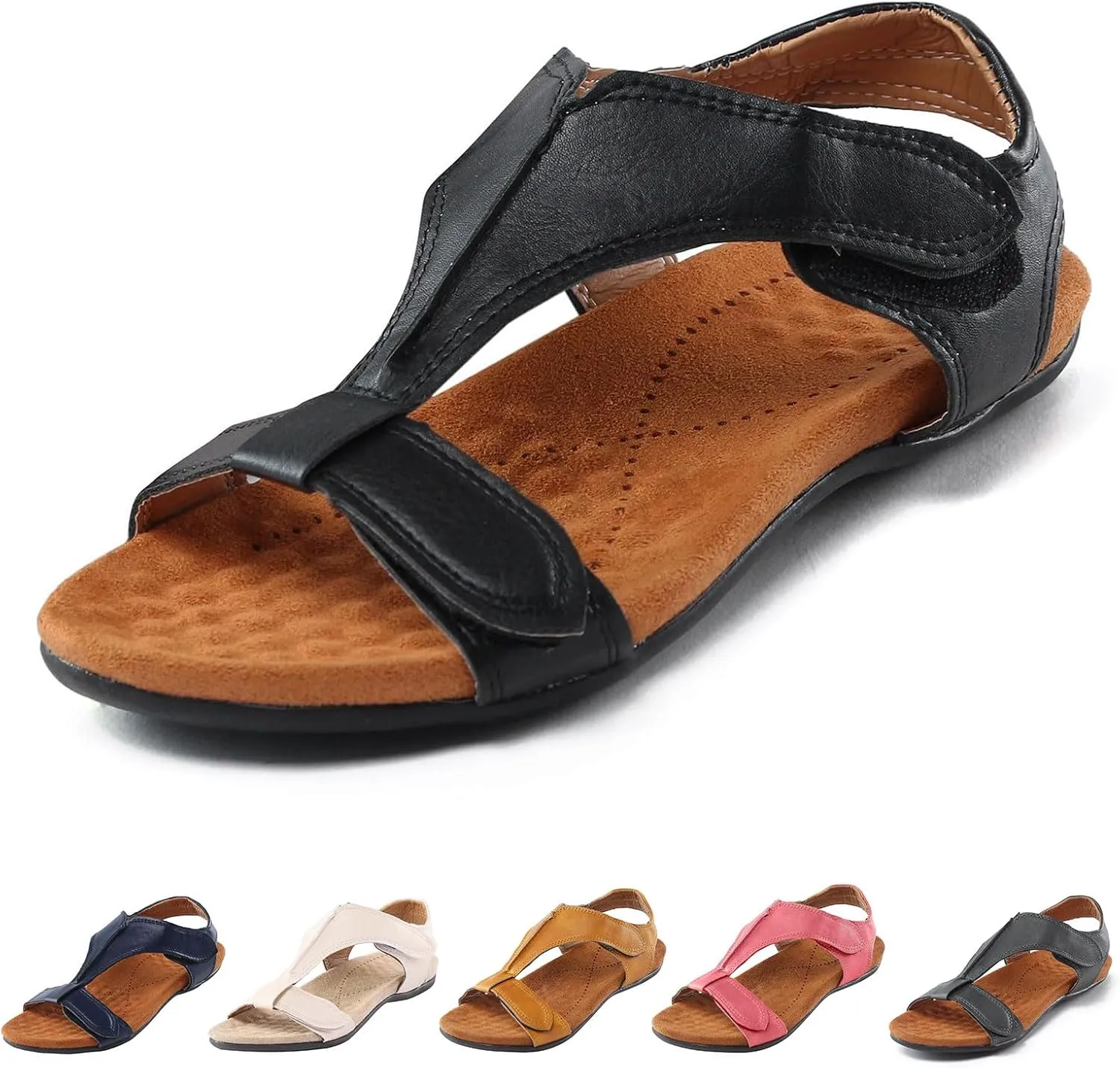 Orthopedic Sandals for Women 2025 Summer Arch Support Sandals Comfortable Beach Orthotic Slippers Fashion T-Strap Flat Sandal Breathable Slip on Slippers All Day Comfort