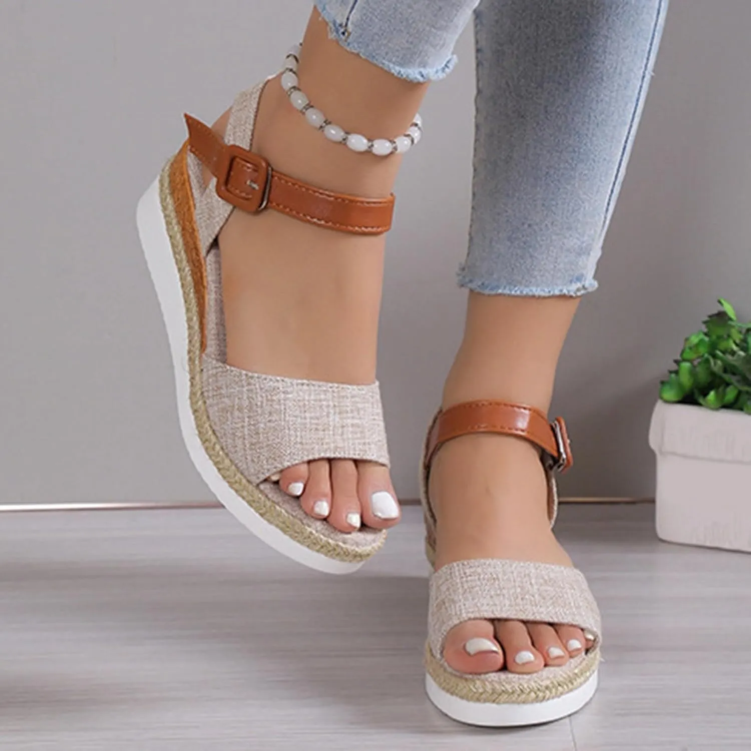 Orthopedic Sandals for Women Summer Platform Wedge Sandals Dressy Open Toe Ankle Strap Espadrilles Sandal, Casual Slip on Dress Shoes Beach Boho Comfortable Outdoor Shoes