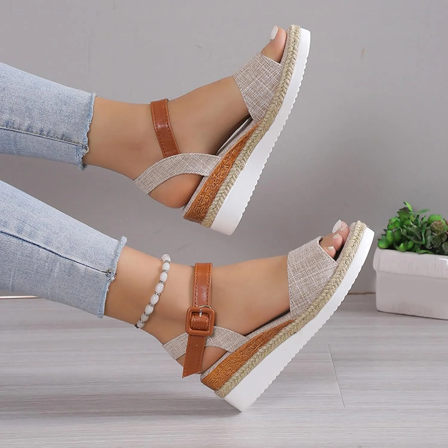 Orthopedic Sandals for Women Summer Platform Wedge Sandals Dressy Open Toe Ankle Strap Espadrilles Sandal, Casual Slip on Dress Shoes Beach Boho Comfortable Outdoor Shoes