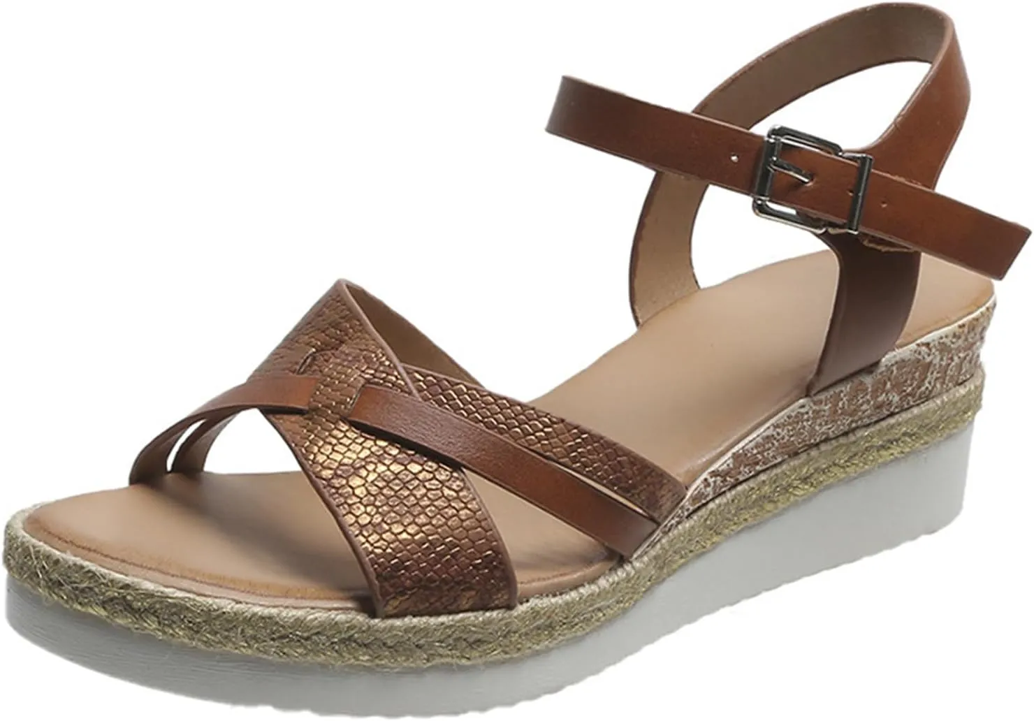 Orthopedic Sandals for Women Summer Platform Wedge Sandals Open Toe Cross Strap Espadrilles Sandal, Ankle Strap Slip on Dress Shoes Beach Boho Comfortable Outdoor Shoes