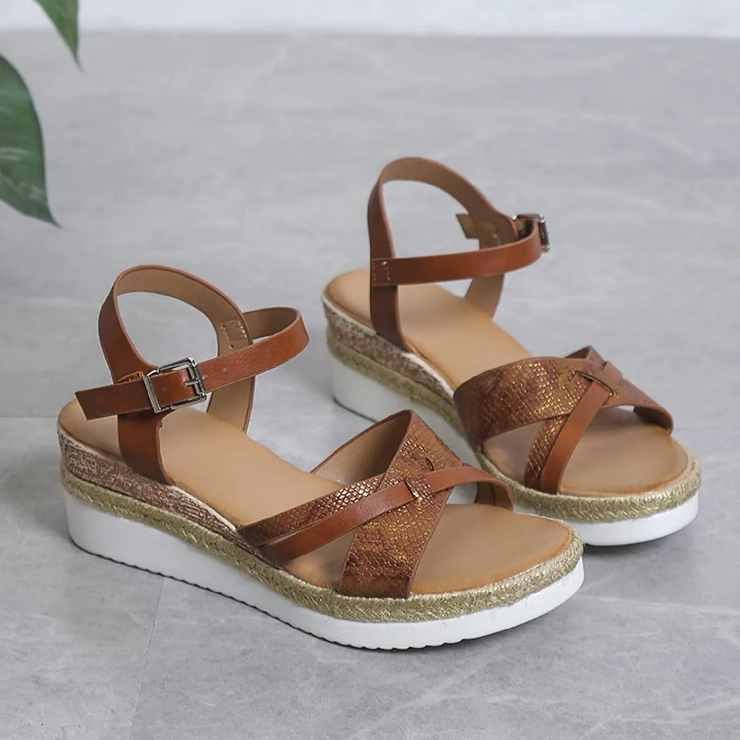 Orthopedic Sandals for Women Summer Platform Wedge Sandals Open Toe Cross Strap Espadrilles Sandal, Ankle Strap Slip on Dress Shoes Beach Boho Comfortable Outdoor Shoes
